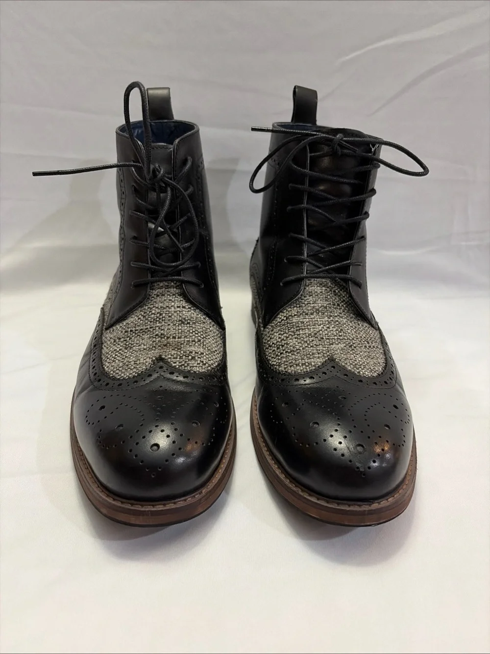 Men's Black Leather & Gray Textile Chukka Wingtip Boots
